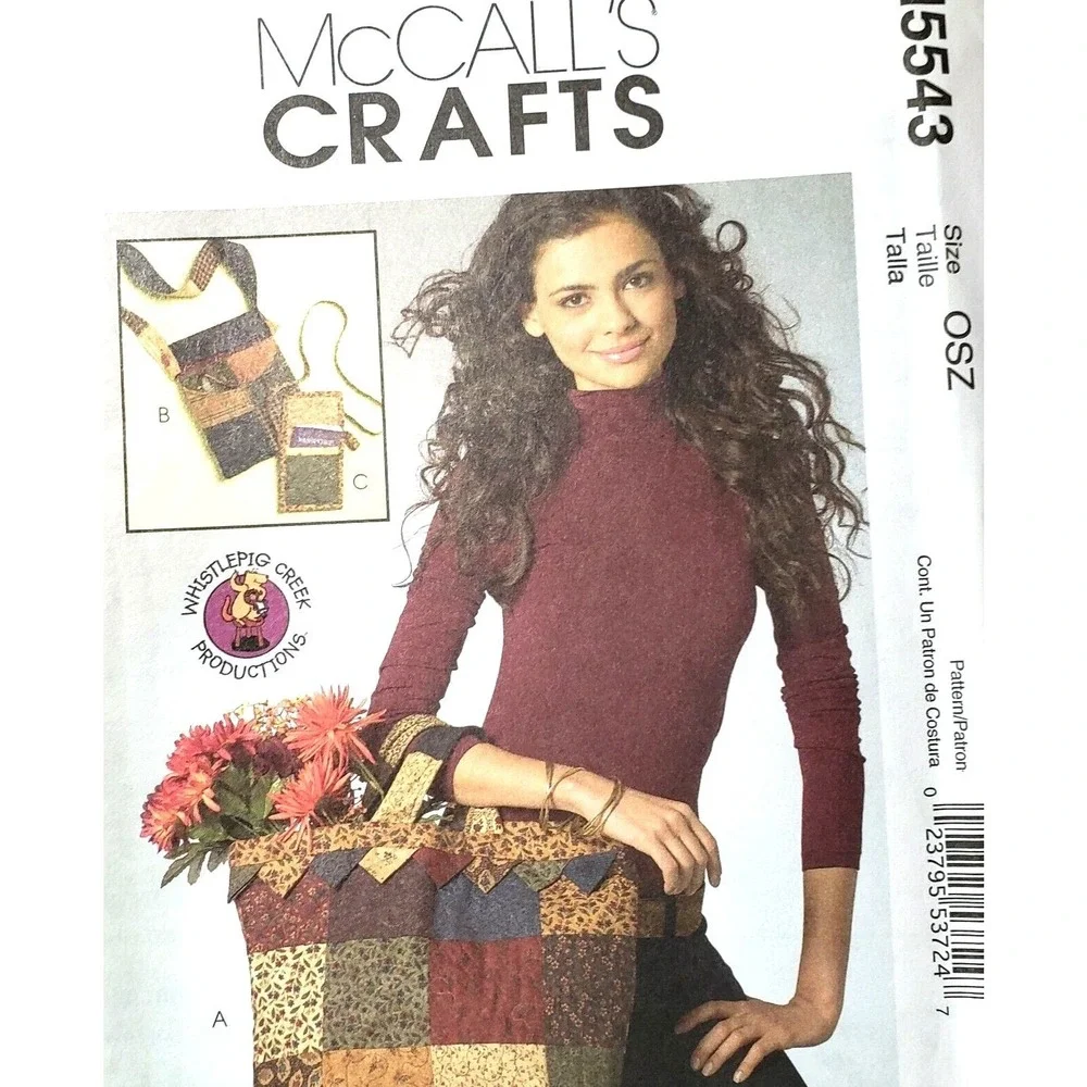 McCalls Sewing Pattern 5543 Bags Totes Purses OSZ Multi Patchwork Uncut